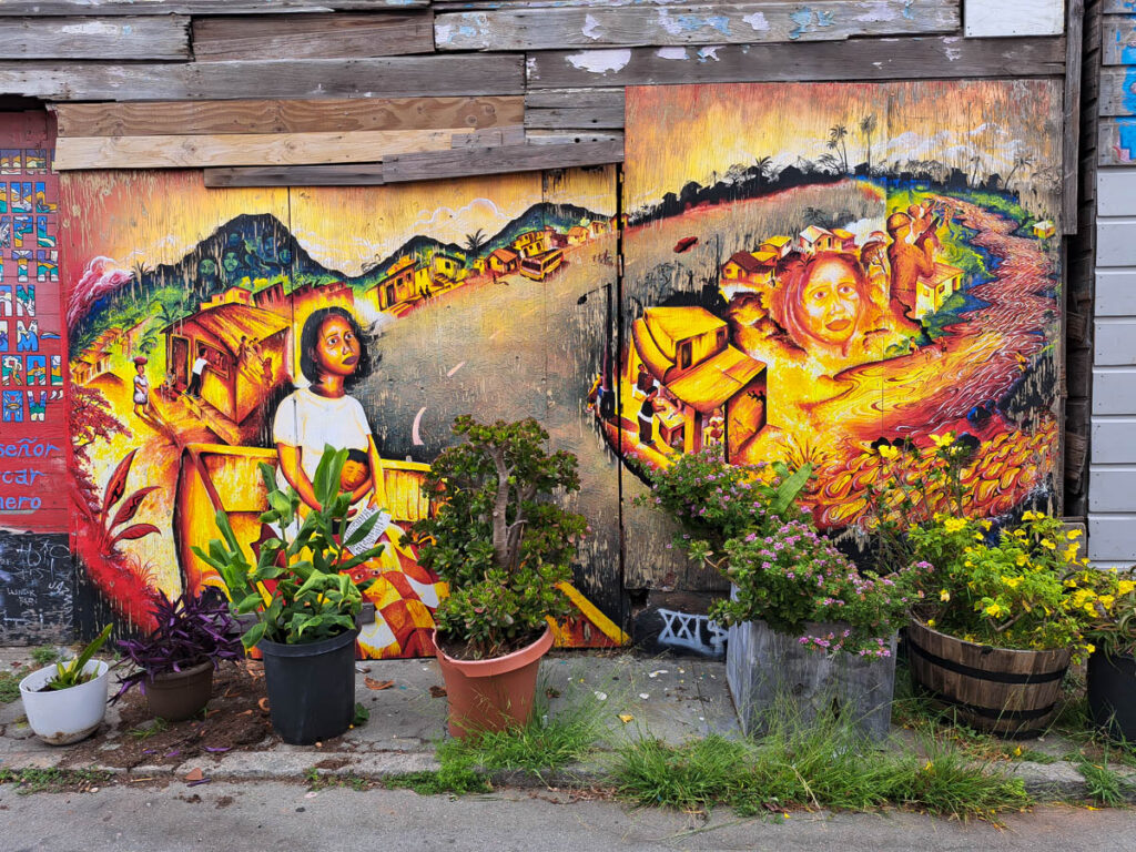 Brightly yellow hued street art in the Mission district, San Francisco