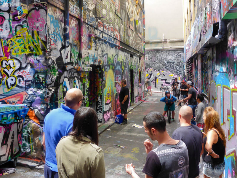 A budget-friendly walking tour of street art in an alleyway in Melbourne