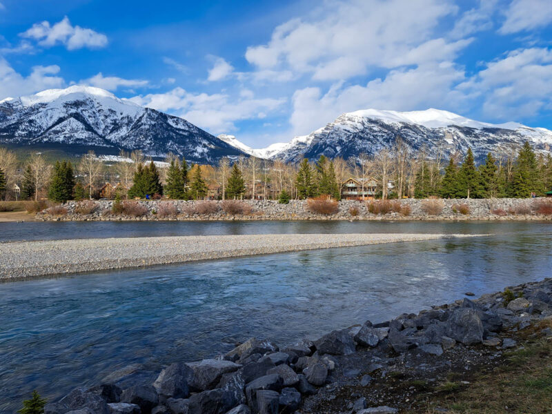 Bow River with mountains in the background