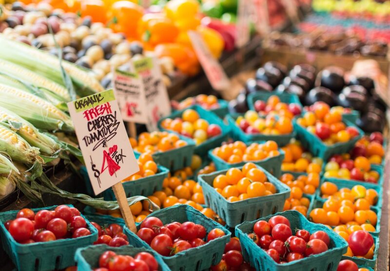 Cherries and other fruit at a farmers market