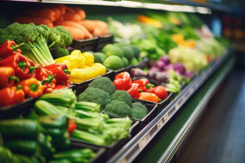 An assortment of colorful vegetables in a supermarket