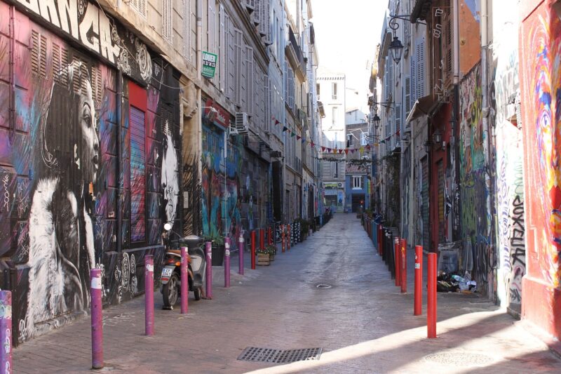 Street art in an alleyway in Marseille, France